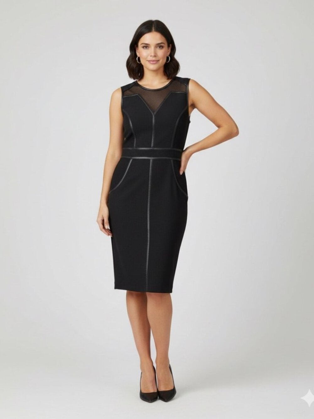 Frank Lyman Design Black Contrast Panel Cocktail Dress with Mesh Size 8